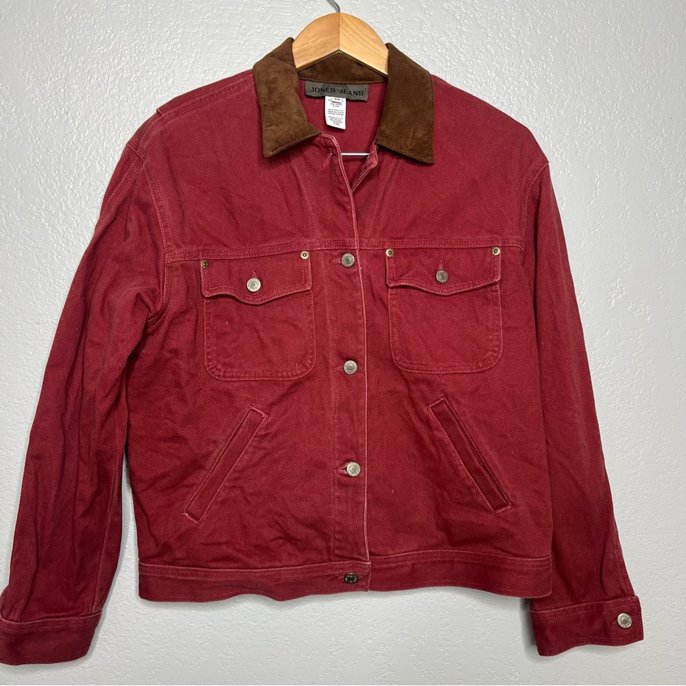 Vintage Jones Jeans Women's Red Denim barn Jacket Metal Buttons sz M